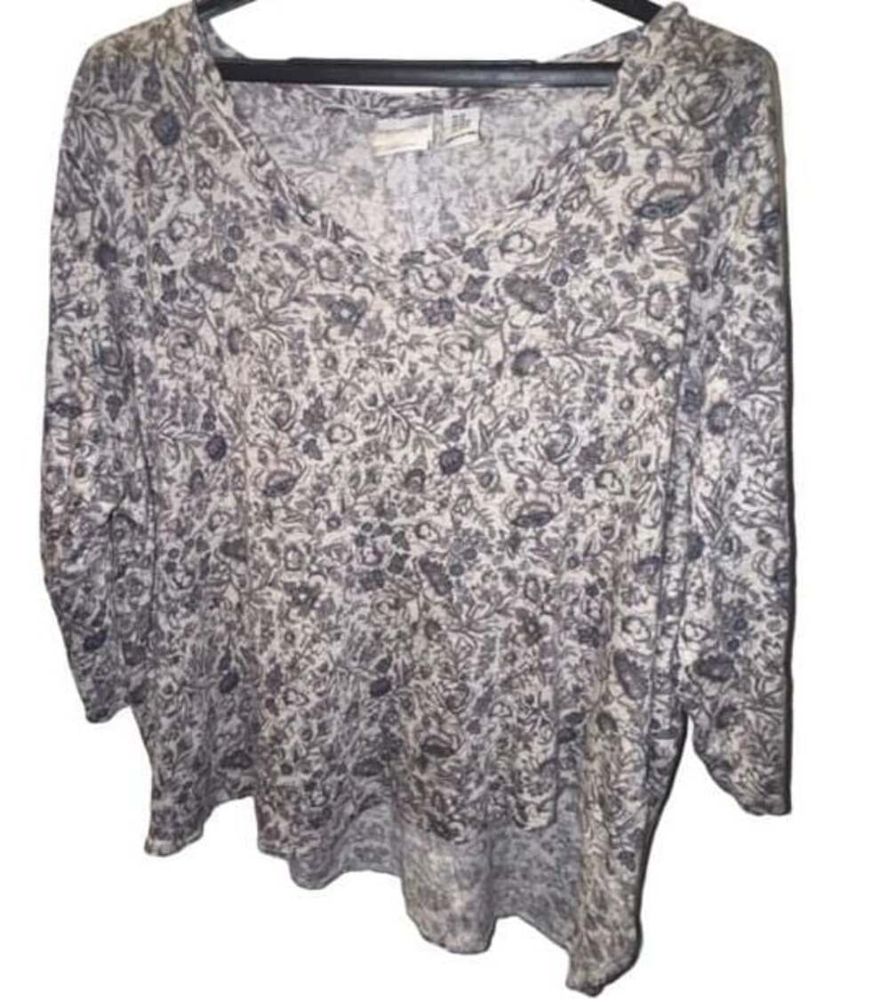 Rachel Zoe Los Angeles New York 100% Linen Floral Print V-Neck Tunic Top Size 2X